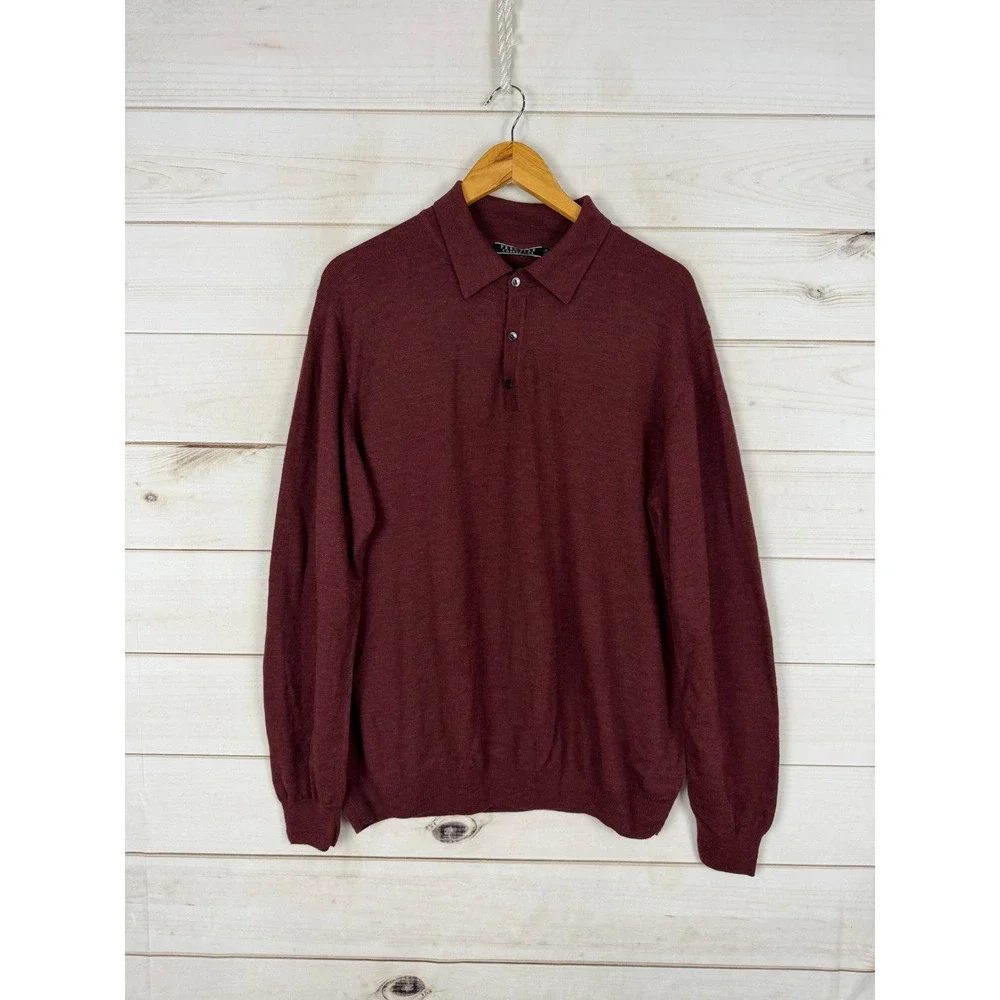 Peruvian Connection Sweater  Mens XL Burgundy 100% Wool Long Sleeve Polo Knit